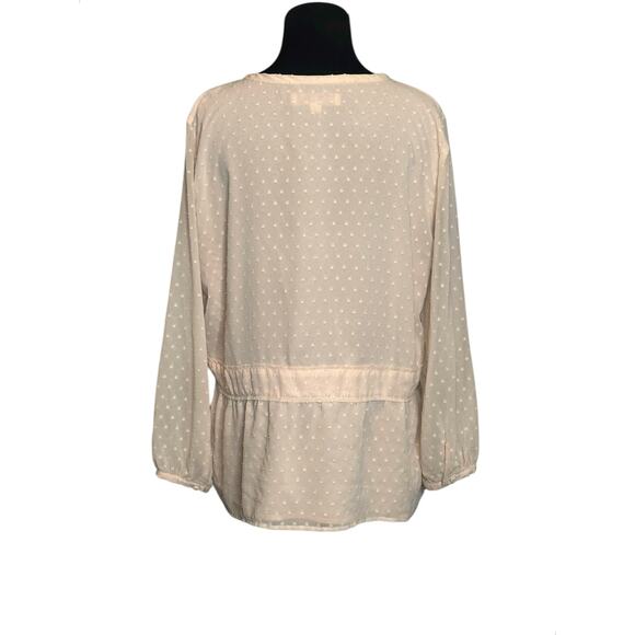 Loft light pink long sleeves swiss dot babydoll blouse size Medium - Picture 9 of 11